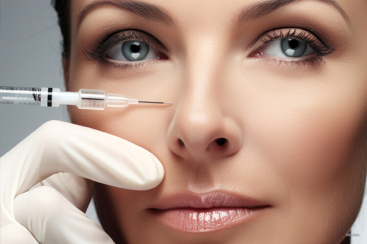 A woman getting an injection on her nose